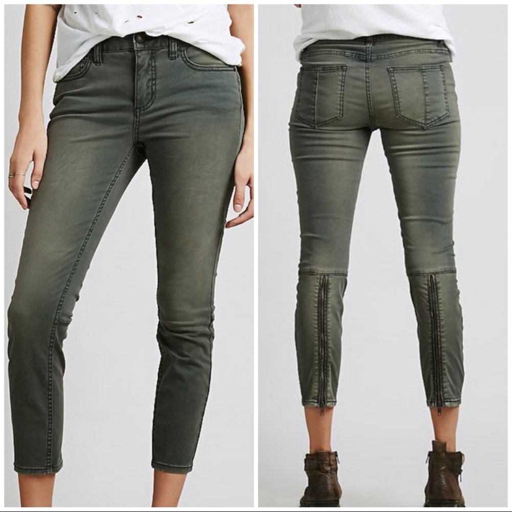 Free People skinny sueded sateen pants army green